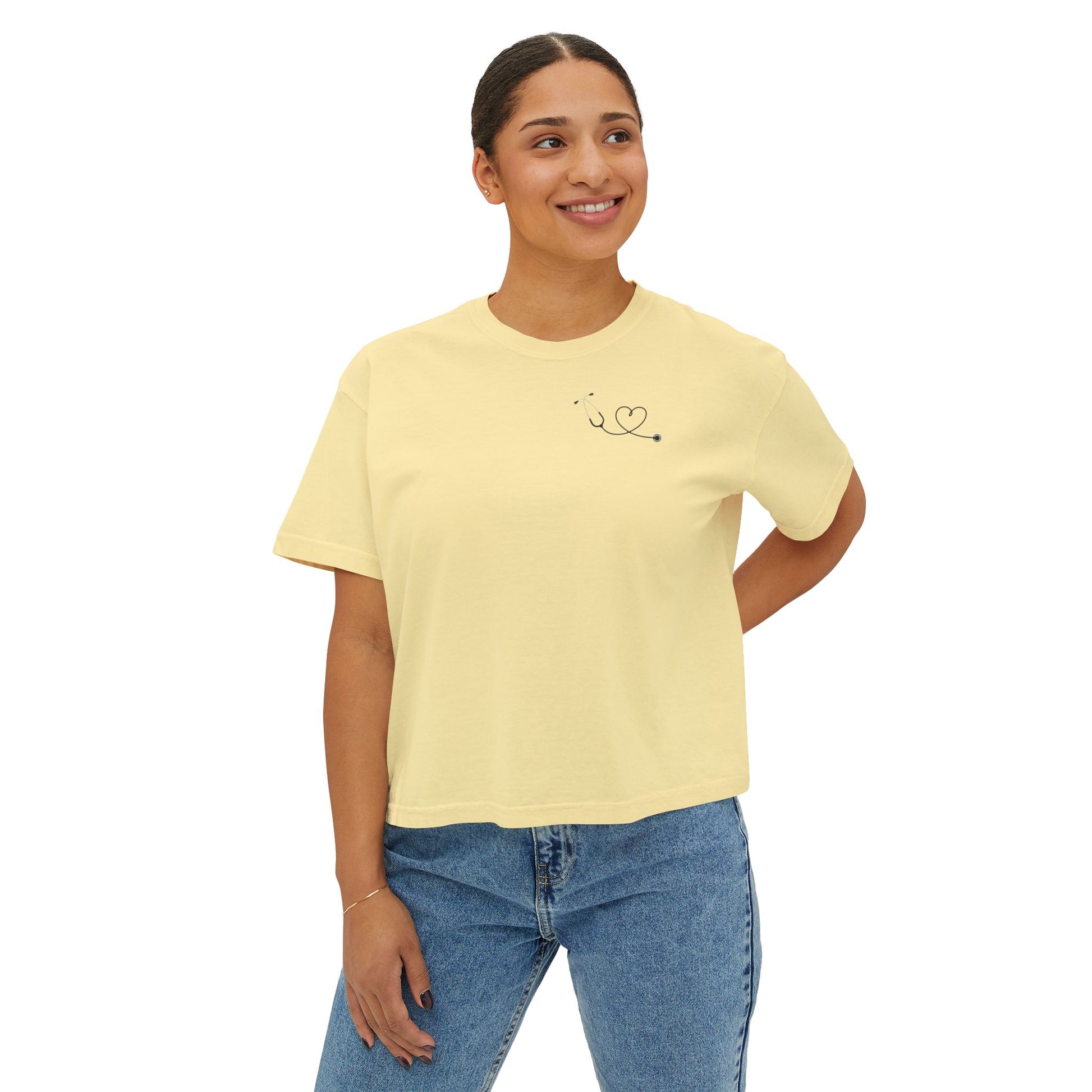 Minimalist Stethoscope Crop Top — Women's Boxy Tee for Nurses & Medical Students