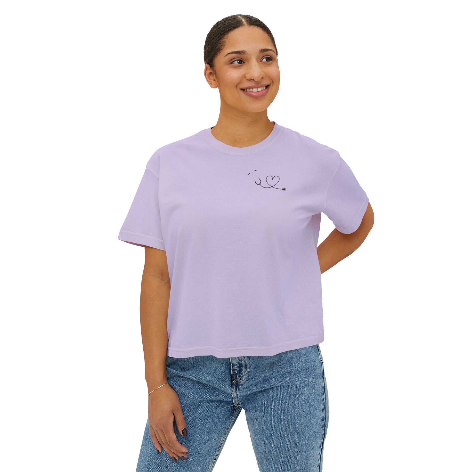 Minimalist Stethoscope Crop Top — Women's Boxy Tee for Nurses & Medical Students