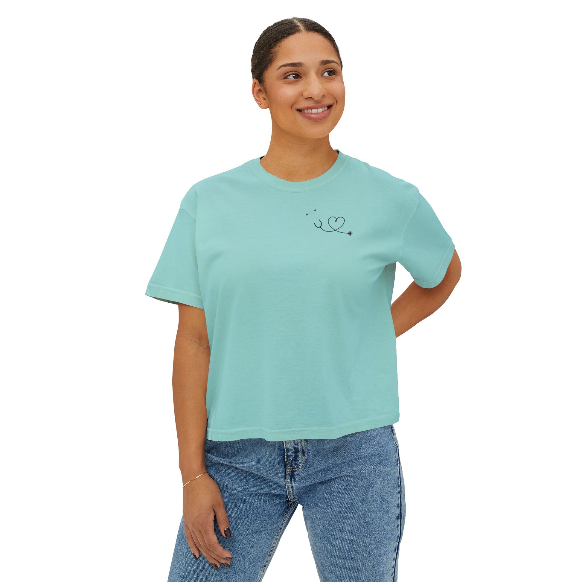 Minimalist Stethoscope Crop Top — Women's Boxy Tee for Nurses & Medical Students