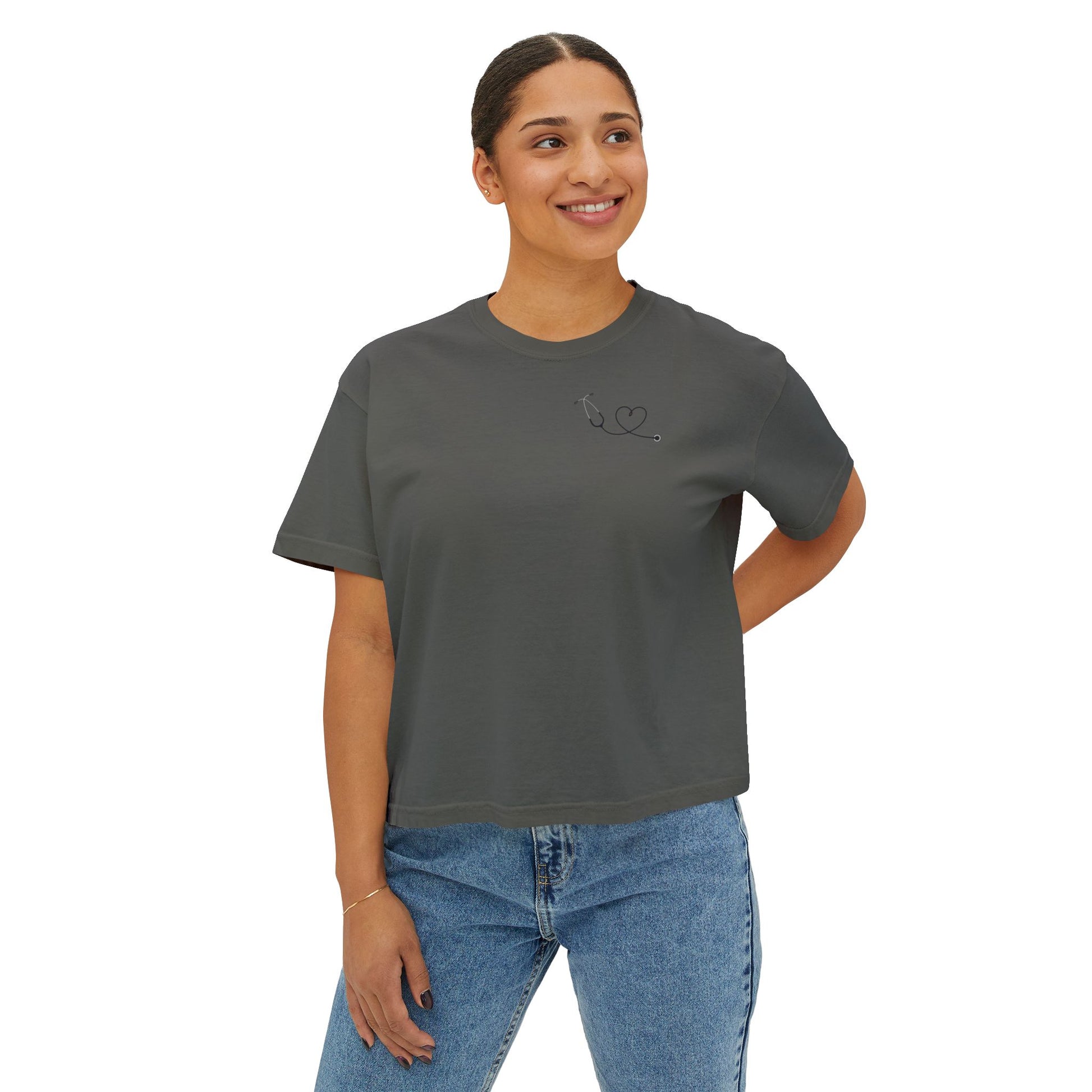 Minimalist Stethoscope Crop Top — Women's Boxy Tee for Nurses & Medical Students