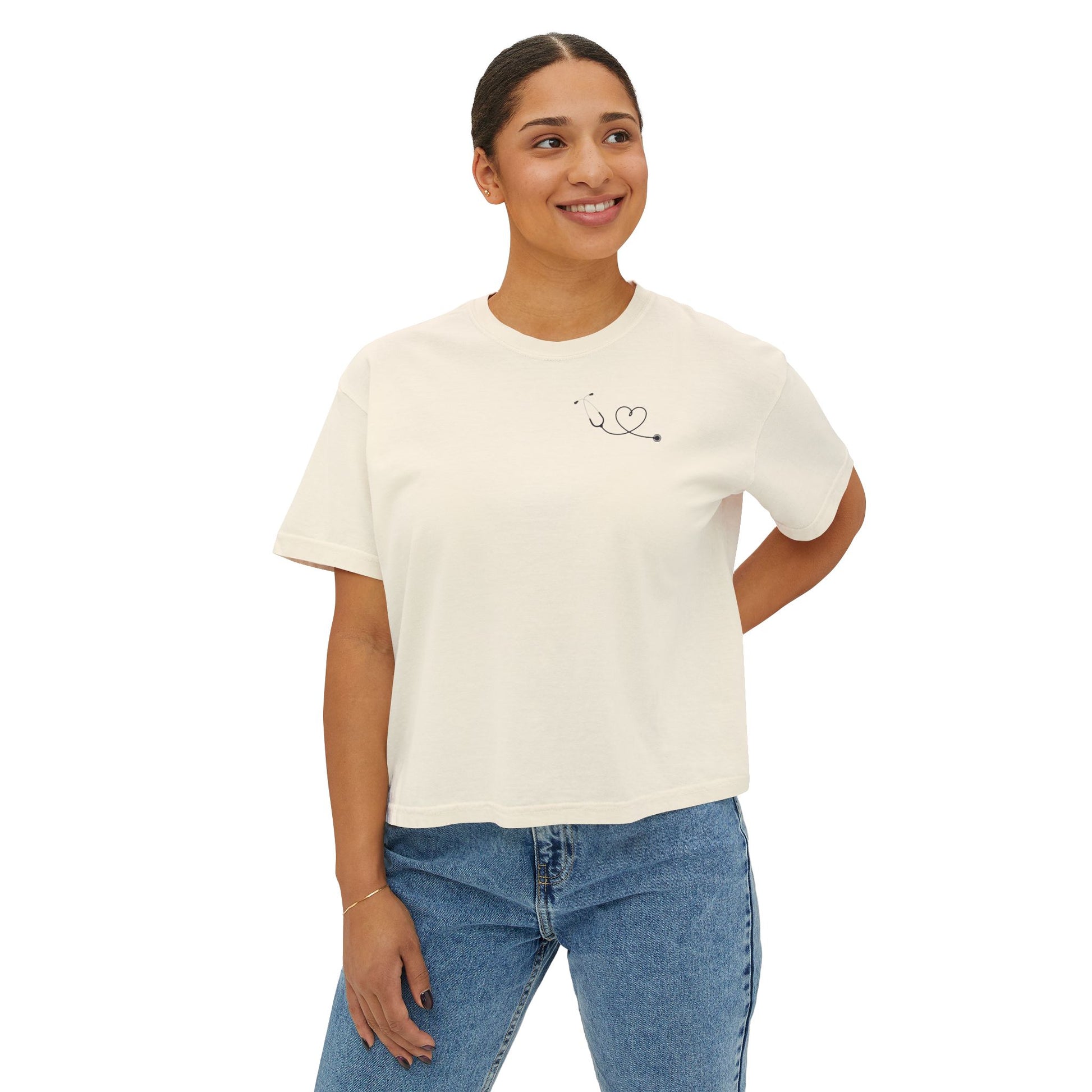 Minimalist Stethoscope Crop Top — Women's Boxy Tee for Nurses & Medical Students