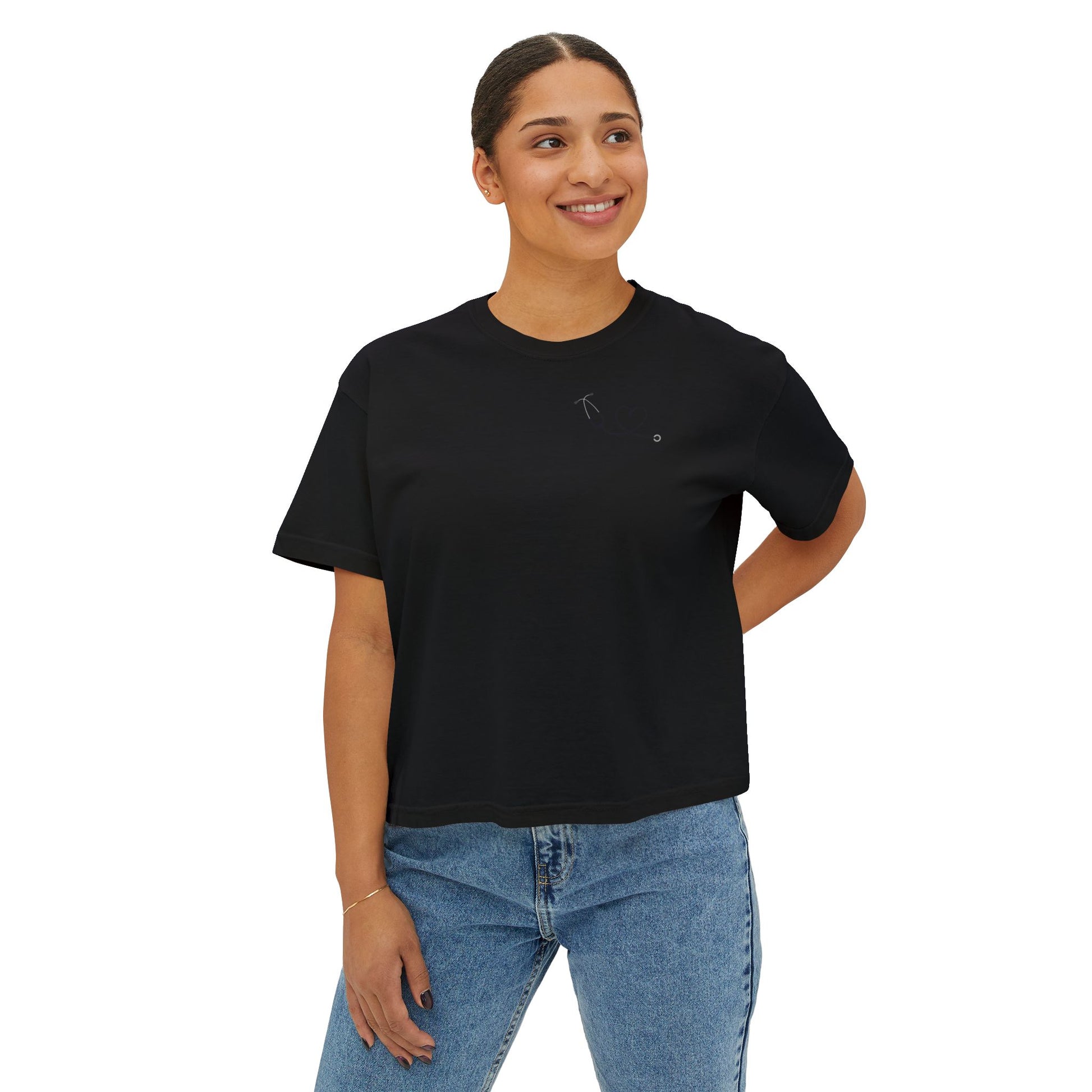 Minimalist Stethoscope Crop Top — Women's Boxy Tee for Nurses & Medical Students